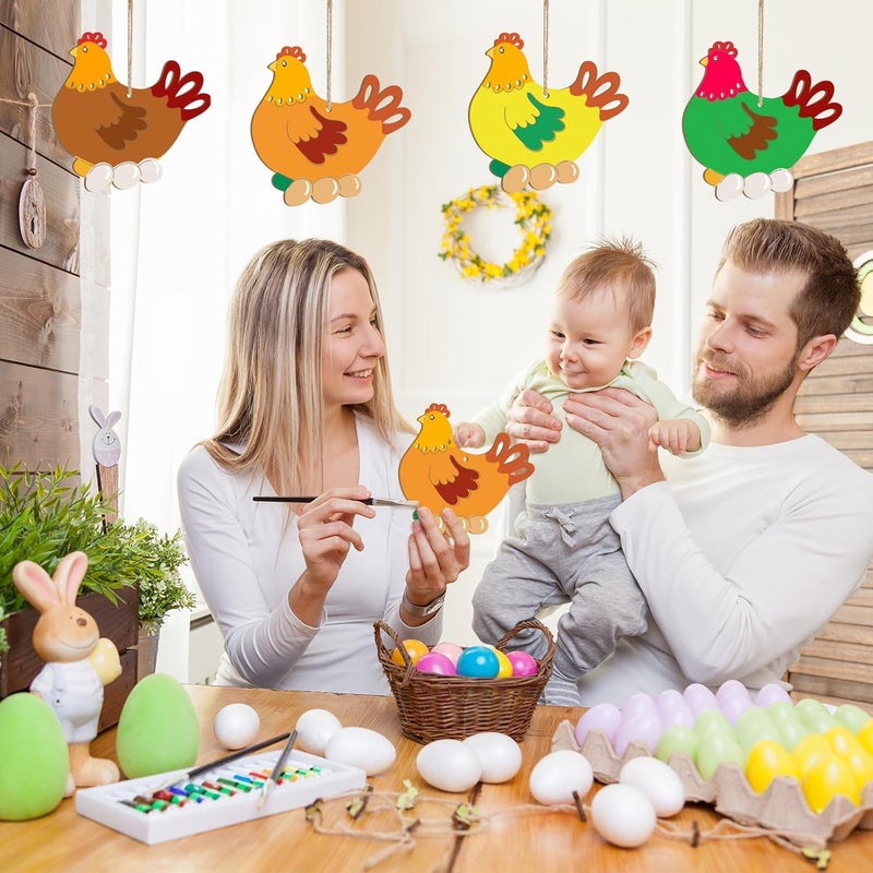 Sophena Large Size 7 inch Wooden Easter Ornaments to Paint, Wooden Hen Cutouts DIY Blank Unfinished Round Spring Wood Discs Ornament for Crafts Hanging Decorations 10PCS - Image 3